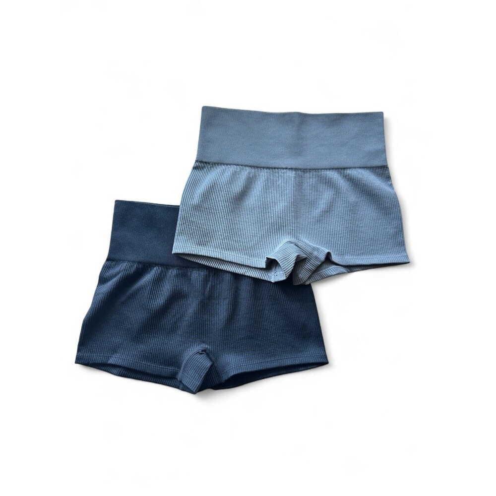 NEW OQQ Women’s 2 Piece Yoga Shorts Ribbed Steamless Nylon Black & Gray